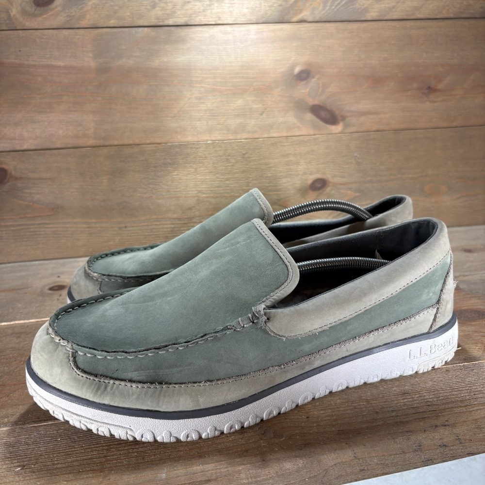 LL Bean All Week Mens size 11 shoes Green Nubuck Leather Loafers slippers
